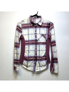 Paper + Tee Button-Up Shirt Roll Tab Sleeves Ribbed Sides Size Medium Multicolor